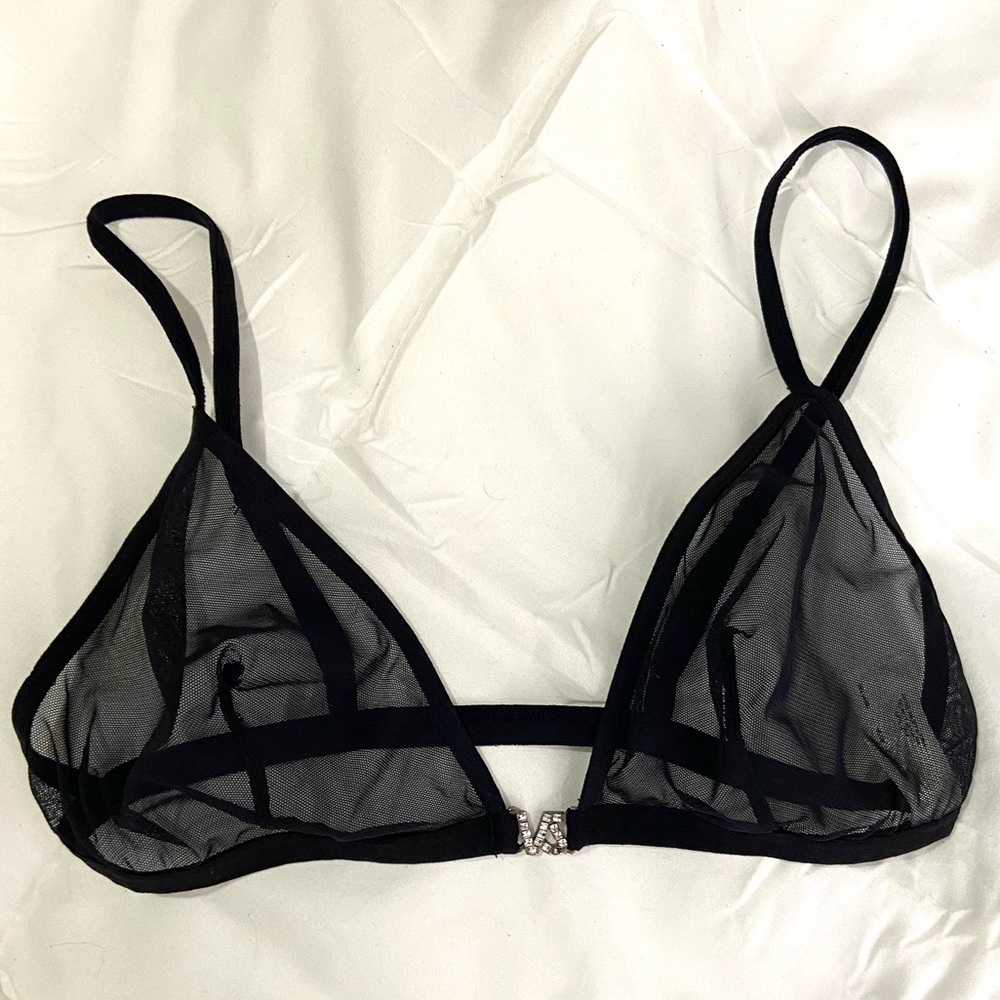 Vintage Victoria’s Secret black mesh rhinestone VS bralette bra lingerie 90s Y2k